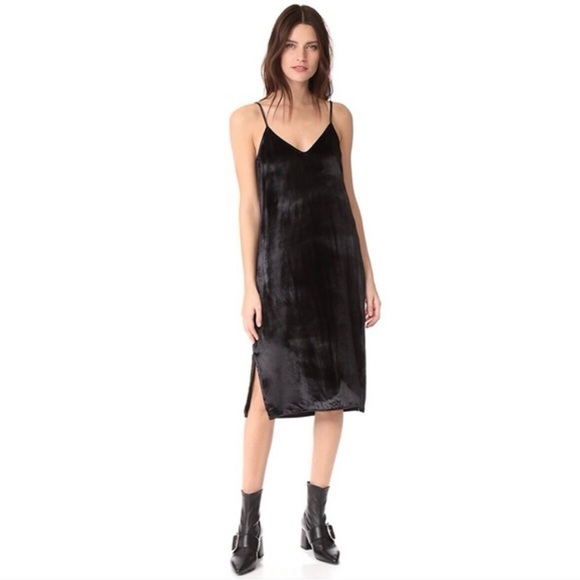 Equipment Nia Velvet Silk Blend Slip Dress in True Black Women Size XS - Picture 1 of 10